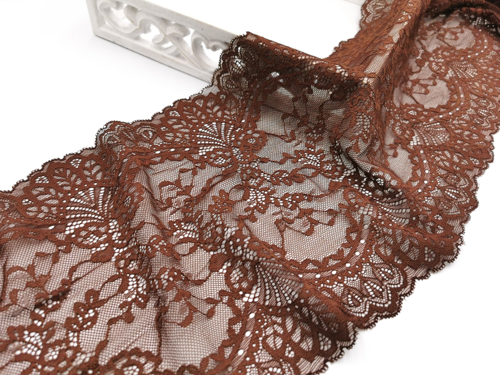 Эластичное кружево, коричневое, 22 см, (Арт: EK-2785), м
