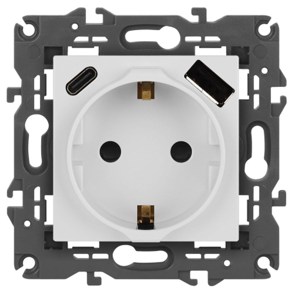Розетка ЭРА Elegance 14-4108-01 2P+E 16A-250В со шторками с USB type-A+C 5В-3А белый