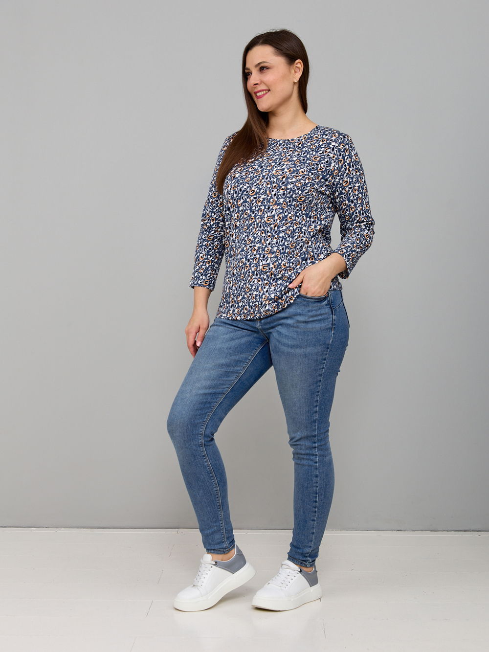 Лонгслив ЛНв-306/индиго-леопард