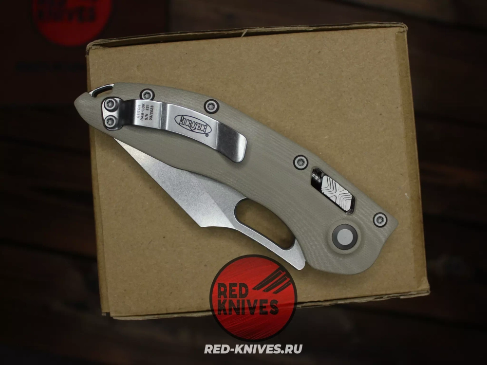 Нож Microtech Stitch Ram-Lok - рукоять песочный G10, клинок стоунвош RK-457