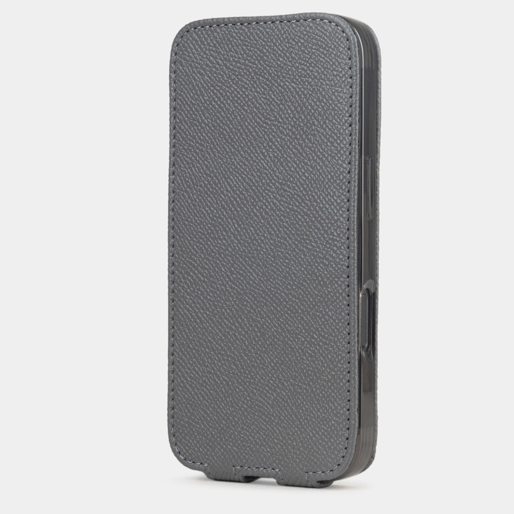 Чехол iPhone 16 Pro натуральная кожа сафьяно, серого цвета