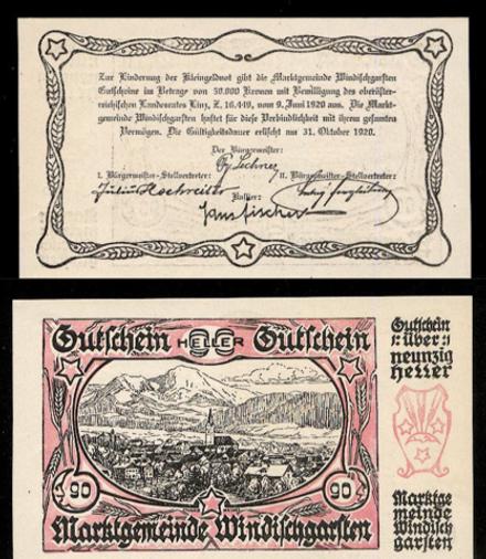 Австрия 90 геллеров 1920 Виндишгарстен aUNC