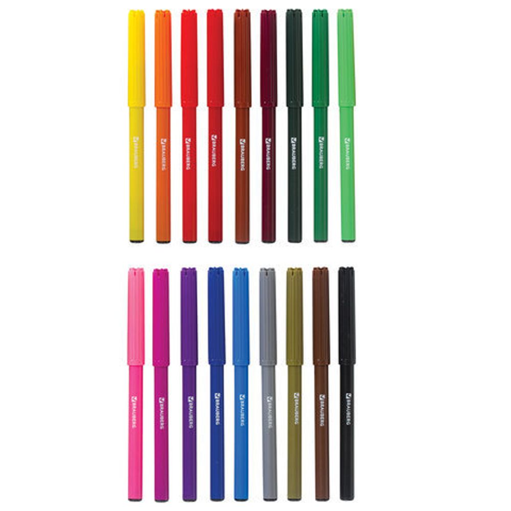 Фломастеры BRAUBERG "АКАДЕМИЯ", 18 цветов, вентилируемый колпачок, ПВХ упаковка, 151412