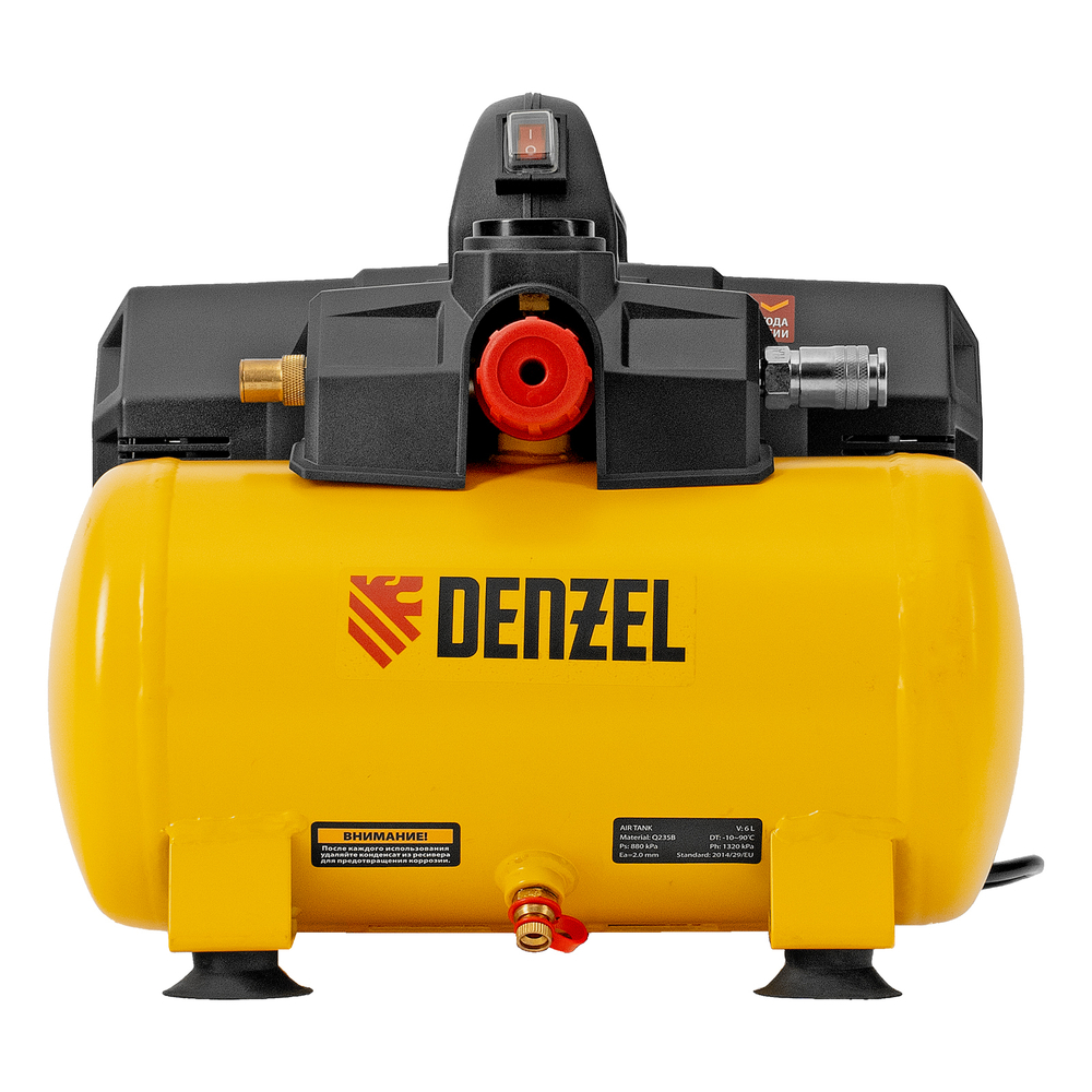 Компрессор  DLS750/6 безмасляный малошумный 750 Вт, 140 л/мин,ресивер 6 л Denzel