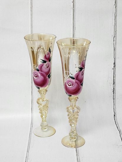 Свадебные бокалы , золото, роспись цветы