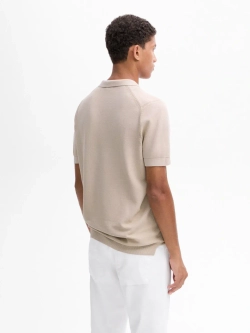 Massimo Dutti Хлопковый свитер с воротником поло и короткими рукавами, дымчатый