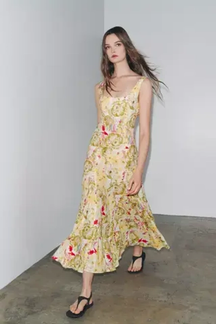 ZARA ПЛАТЬЕ ИЗ СМЕСОВОГО ЛЬНА С ПРИНТОМ — ZW COLLECTION, РАЗНОЦВЕТНЫЙ
