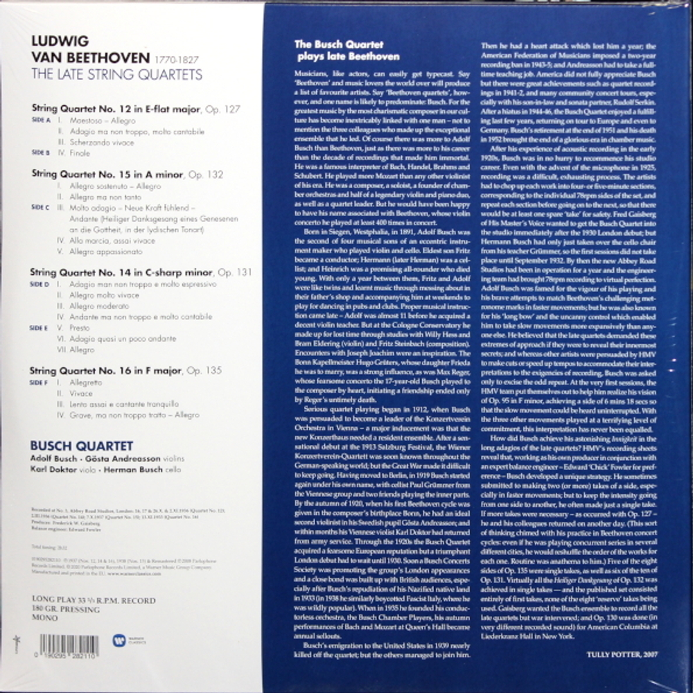 Busch Quartet / Beethoven: String Quartets Nos. 12, 14, 15 & 16 (3LP)