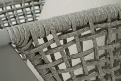 "Амстердам" кресло плетеное из роупа, каркас алюминий, роуп серый круглый, ткань бежевая