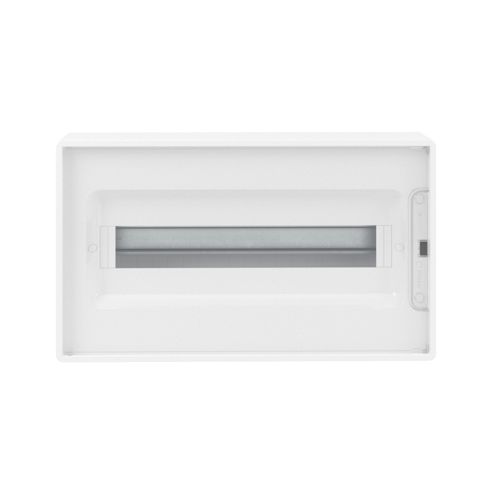 Щиток 18 мод настенный  FRAME, белый с прозрачной дверцей, с 2 шинами PEN на 8 и 10 отв.