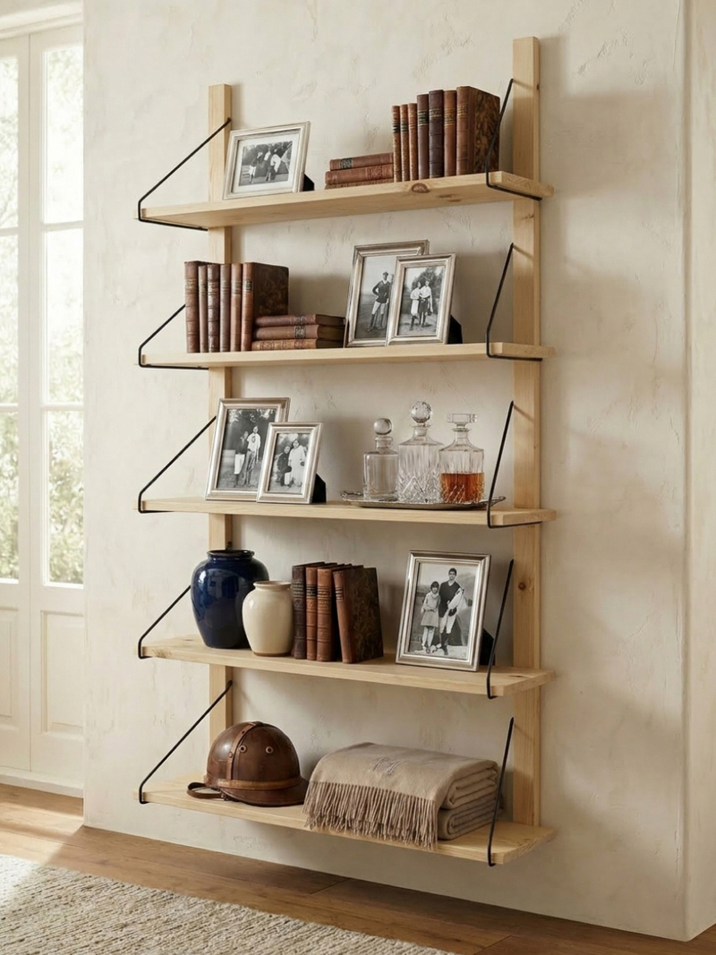 Полка настенная, 80х19х147, Alina, для ванной, стеллаж деревянный, MAKOSA