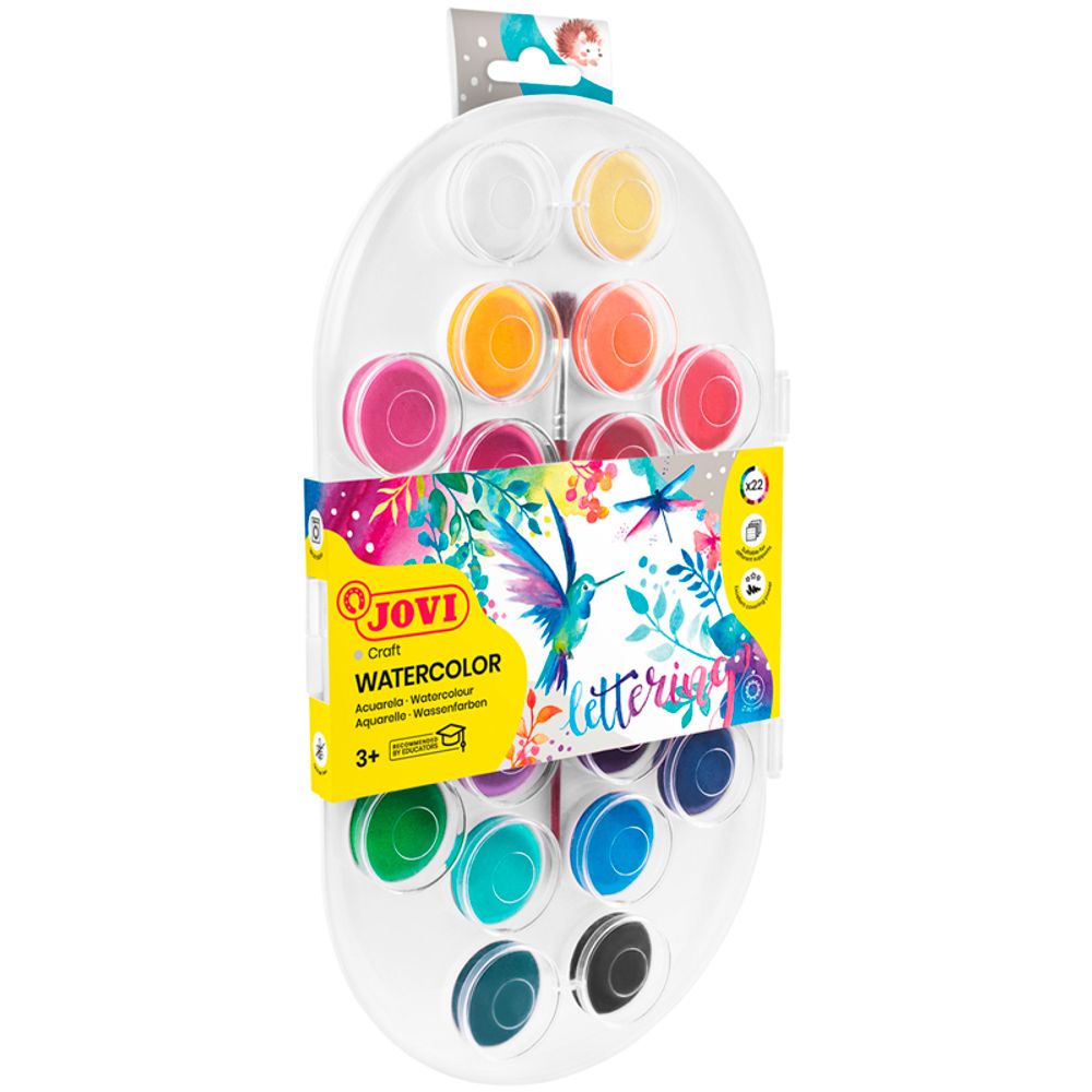Акварель JOVI, 22 цвета, большие кюветы, с кистью, пластик