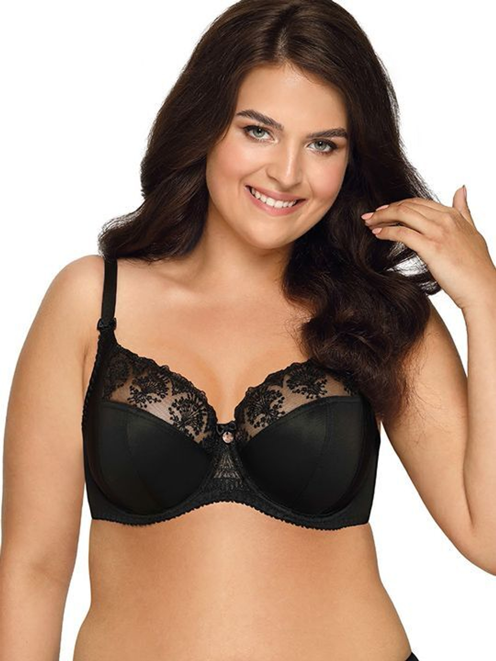 Бюстгальтер plus size на косточках с нежными кружевными элементами (Размер: 90G) (Цвет: белый)