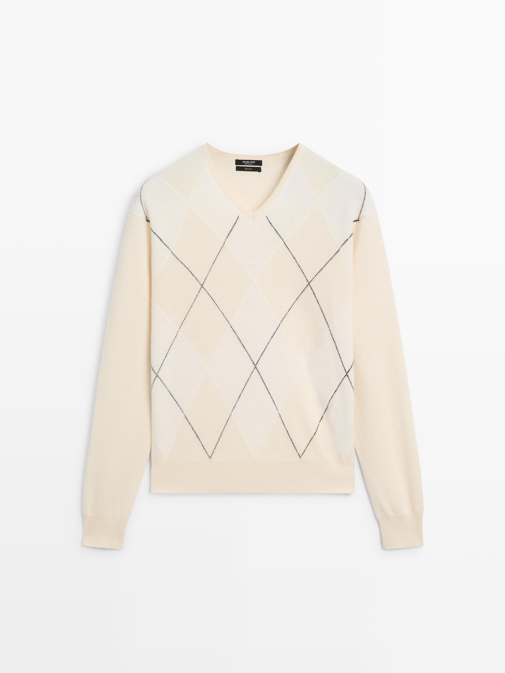 Massimo Dutti Свитер из 100% шерсти с узором «ромбы», натуральный/кремовый