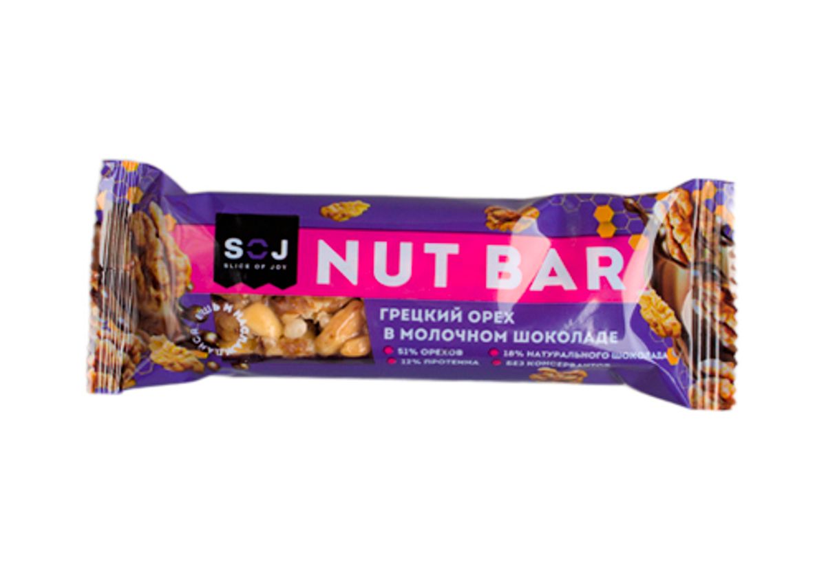 Ореховый батончик Nut Bar  с ирисо-сливочным вкусом и грецким орехом, 40г