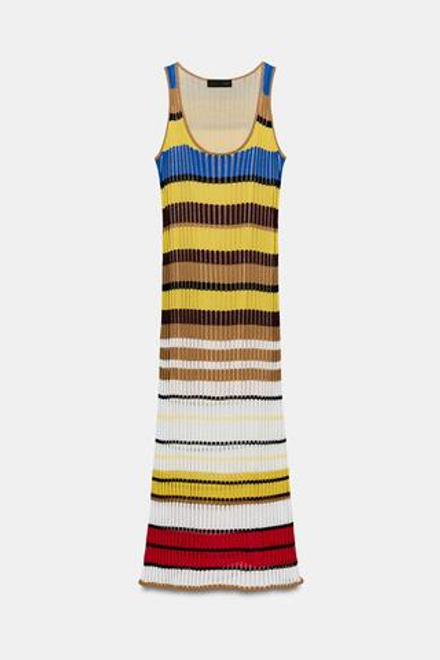 ZARA ДЛИННОЕ ТРИКОТАЖНОЕ ПЛАТЬЕ В ПОЛОСКУ, РАЗНОЦВЕТНЫЙ