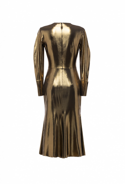 Платье-футляр из крепа с отрезной талией золотое 09-04-23 FW