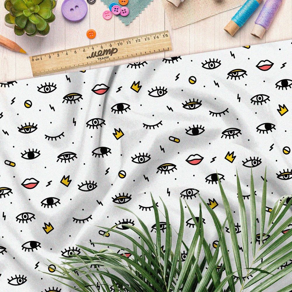 Ткань габардин глазики и ресницы