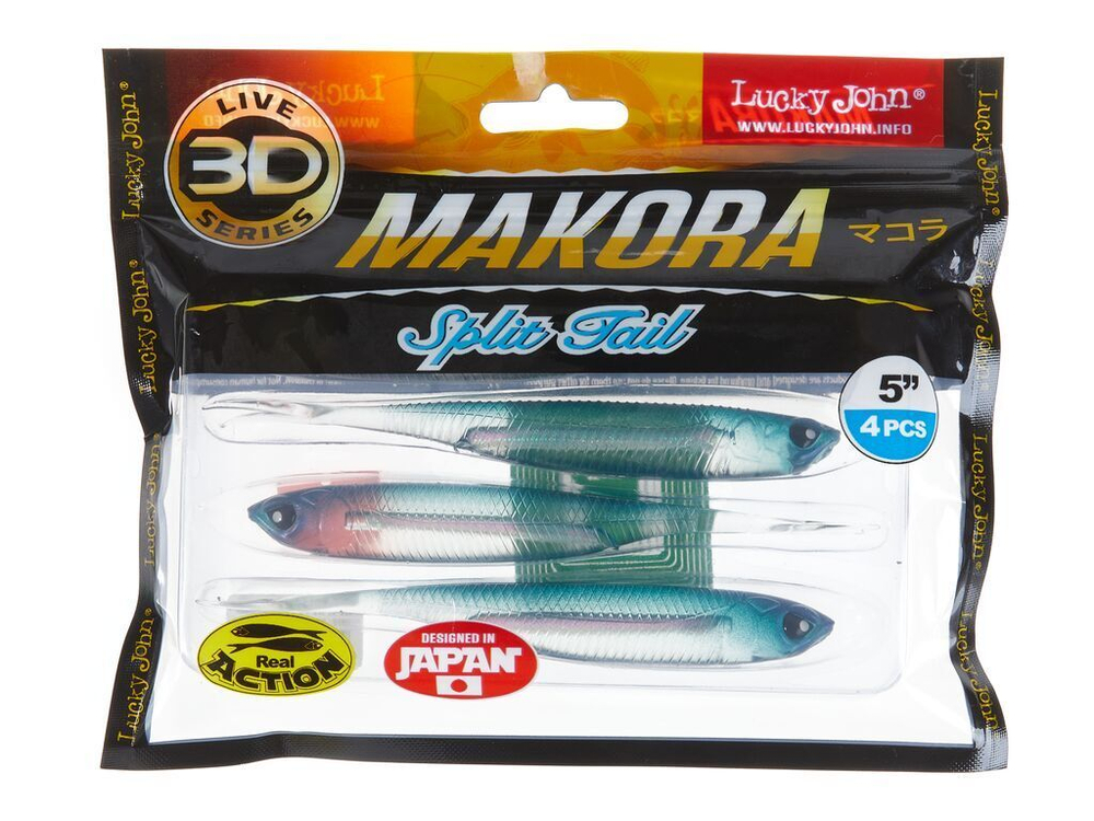 Виброхвост LJ 3D Series Makora Split Tail 5.0in (12,7 см), цвет 001, 4 шт.