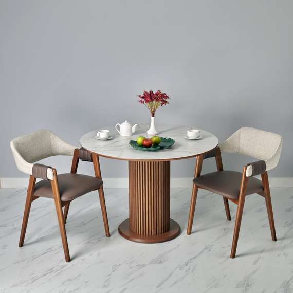 Стул Heron, орех, бежевое букле, коричневая экокожа