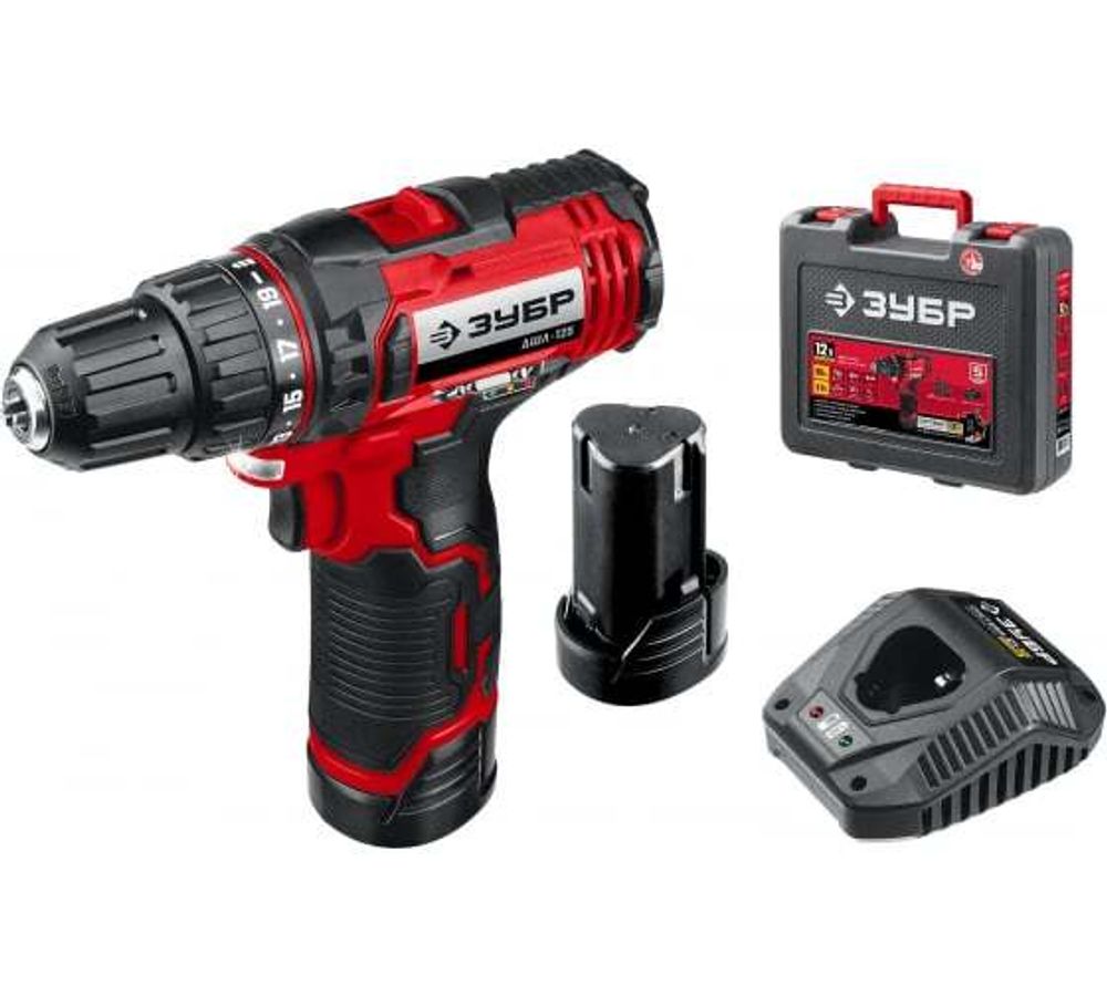 Дрель-шуруповерт  ЗУБР ДШЛ-125-22  12 В, 2 АКБ,кейс