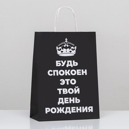 Пакет подарочный «Будь спокоен, это твой День Рождения!», 24 х 10,5 х 32 см, 1 шт