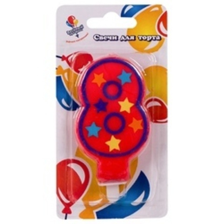 Свеча Цифра 8 яркая 8см с держателем