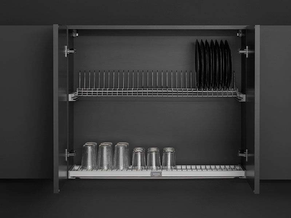 Комплект посудосушителя для тарелок/чашек в базу 900мм(для плиты 16мм), с алюмин. рамой и пласт. под