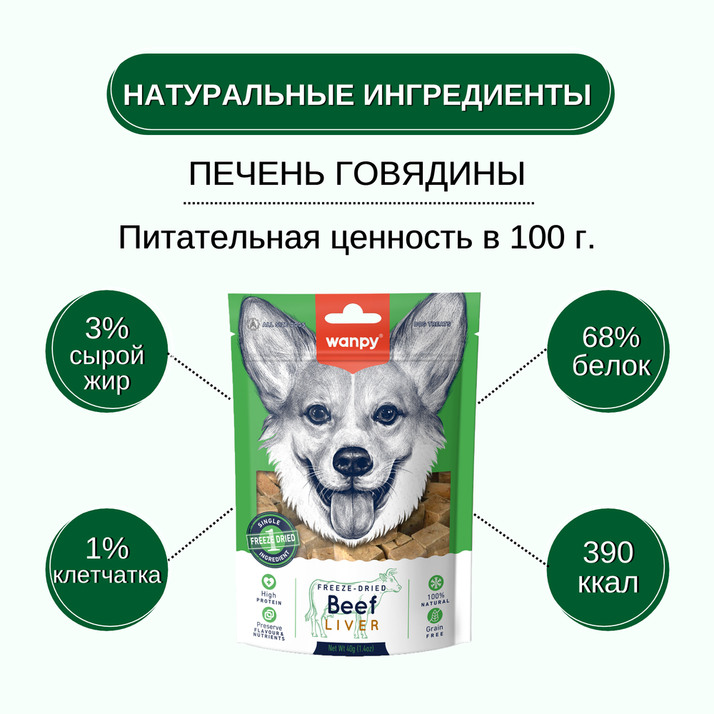 Лакомство Wanpy Dog для собак, печень говядины