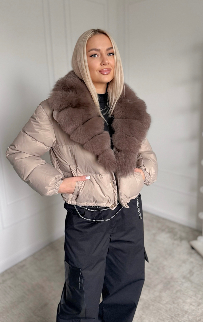 Пуховик - бомбер с мехом песца «пломбир»