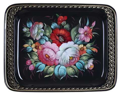 Жостовский поднос декоративный, размер 33х26 см (A13), металлический