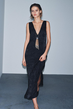 ZARA ПЛАТЬЕ МИДИ ИЗ ЖАККАРДА — ZW COLLECTION LIMITED EDITION, ЧЕРНЫЙ