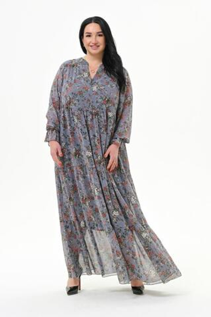 Платье каскадное из шифона, Цветы на графитовом