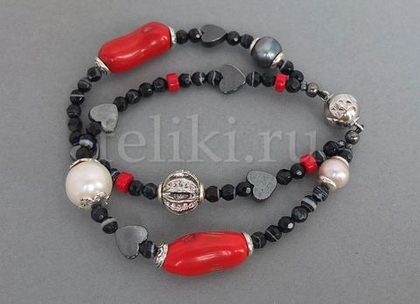 браслет из агата и коралла (б-1232)