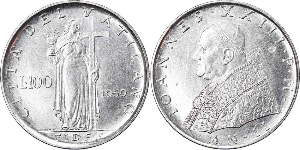 Ватикан 100 лир, 1959 - 1962 Иоанн XXIII XF