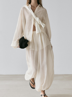 Massimo Dutti Струящиеся брюки-саруэль с плиссированной отделкой, цвет слоновой кости