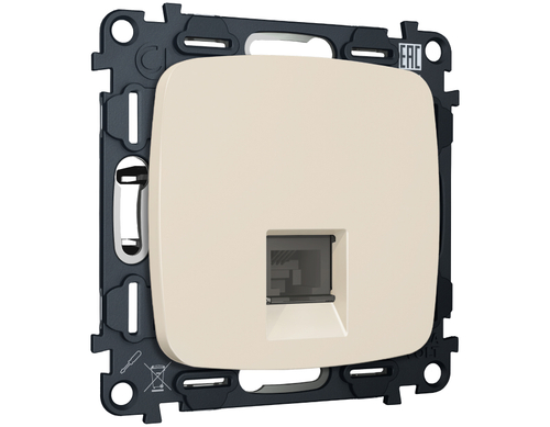 MO332005 Комплект механизма компьютерной розетки RJ-45 экранированной с автоматической защитной шторкой OMEGA Бежевый матовый QUANT (OP3320, VM185)