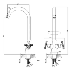 Смеситель DECOROOM DR52028 двуручный  для кухни с высоким повортным изливом