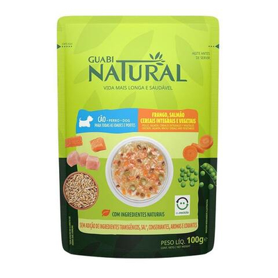 Guabi Natural Dog консервы для собак с курицей, лососем, цельнозерновыми злаками и овощами 100г (пакетик) (Бразилия)