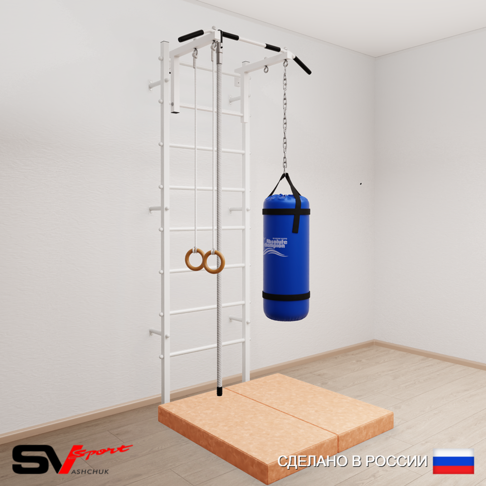 Шведская стенка Sv Sport 5135 (Турник стандарт/Канат/Кольца/Цепь/Мешок 15кг/Мат 1м)
