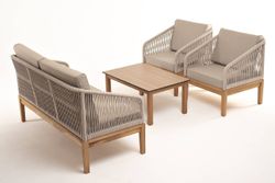 "Канны" лаунж-зона 4-местная из роупа со столиком "Канны" цвета "дуб", основание дуб, роуп бежевый