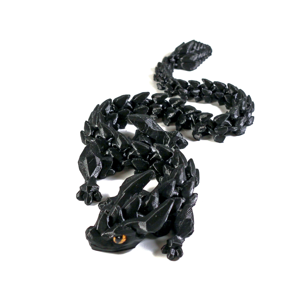 Игрушка-антистресс гибкая ящерица-кристалл длинные рожки, 3D печать, черная