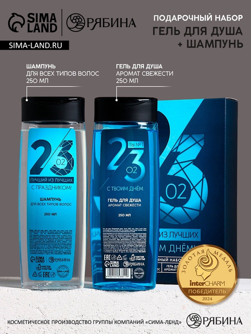 Подарочный набор «23 Февраля», гель для душа и шампунь для волос, 2×250 мл, HARD LINE