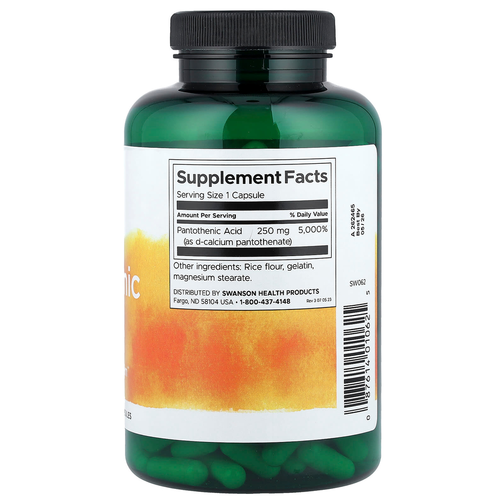 Swanson, пантотеновая кислота, 250 мг, 250 капсул