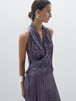 Massimo Dutti Топ с плиссировкой, фиолетовый