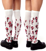 Белые гольфы с принтом в виде грибов (Цвет: белый)