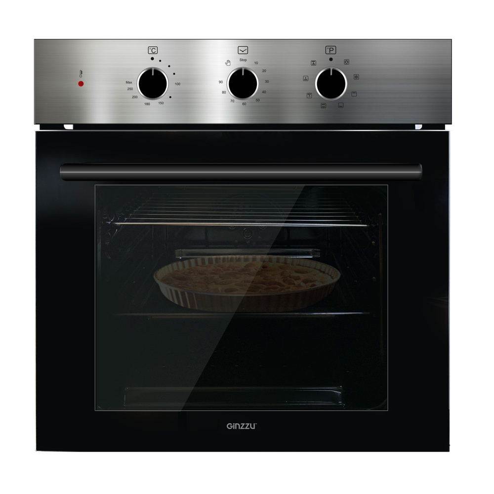 Электрический духовой шкаф встраиваемый GINZZU HOE-122 стальная панель с конвекцией, 9 программ