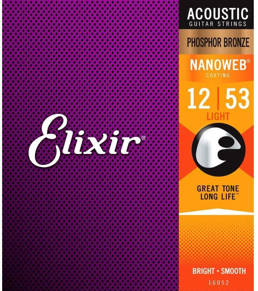 Струны для акустических гитар Elixir 16052 Nanoweb Light Phosphor Bronze