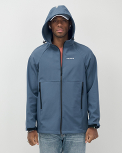 Ветровка спортивная мужская с капюшоном softshell синего цвета 9563S