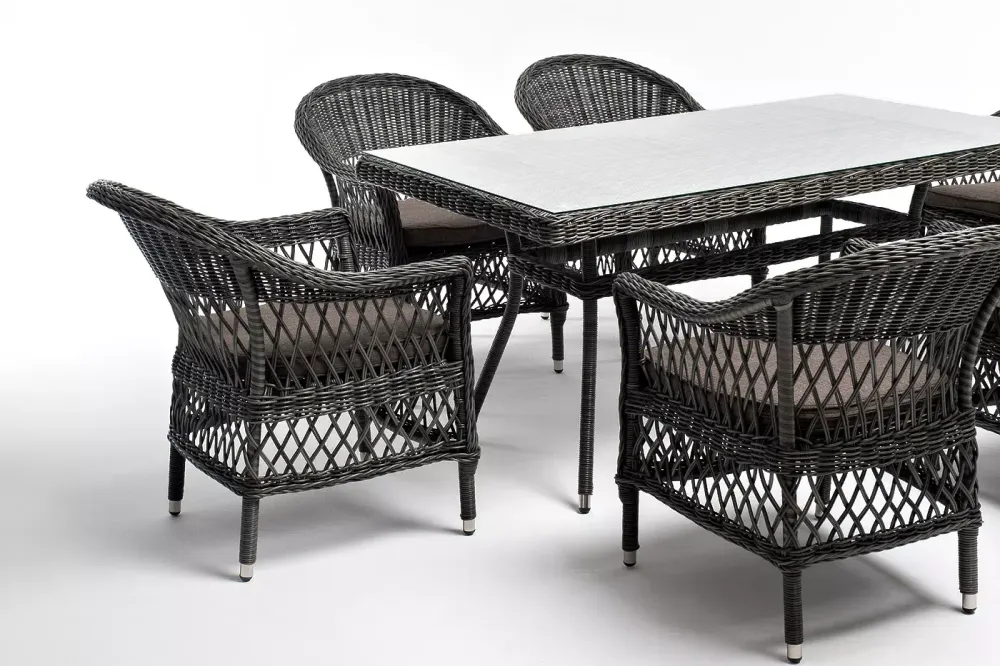 "Амароне" обеденная группа из искусственного ротанга на 6 персон, цвет графит